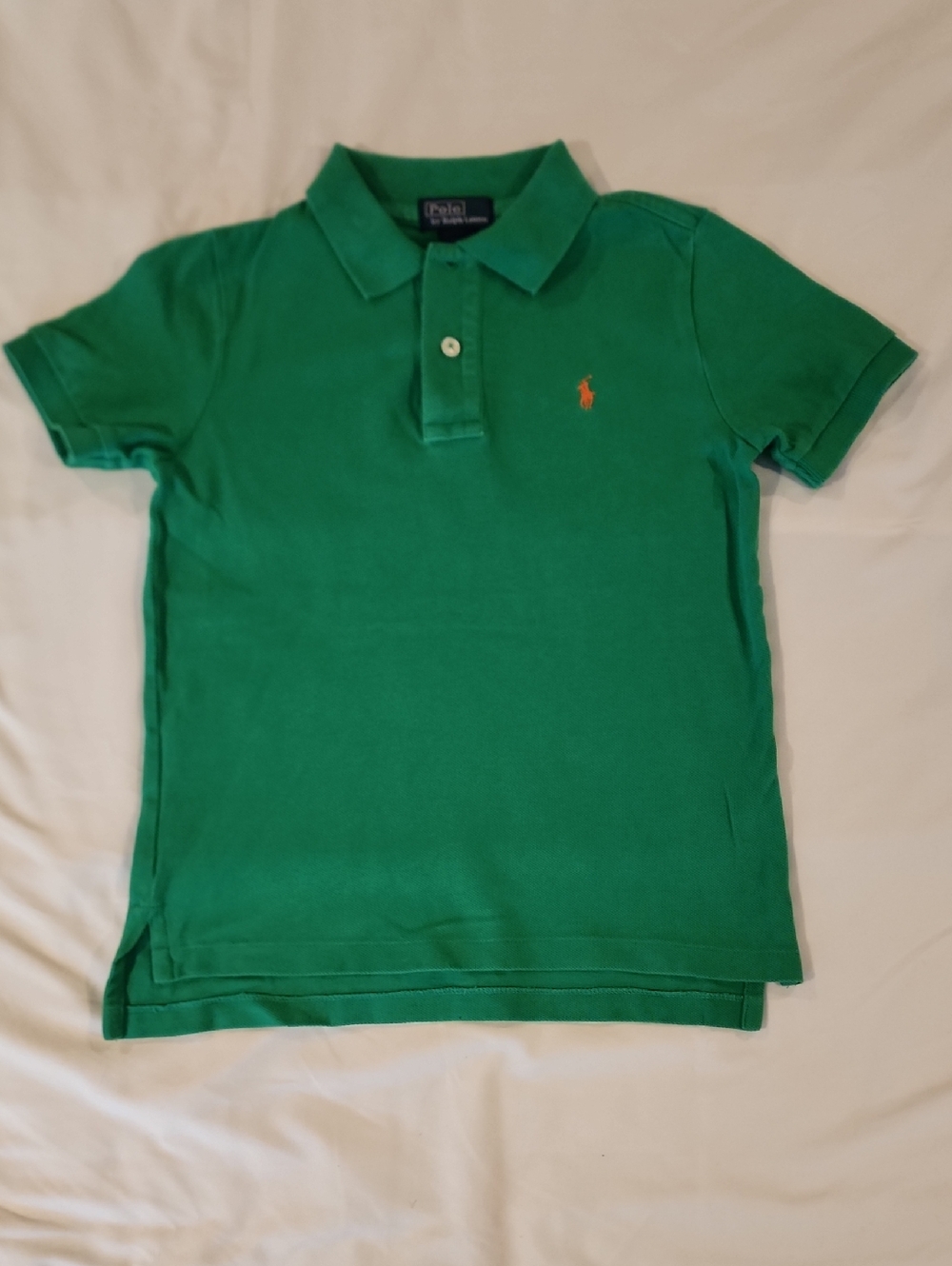 Ralph Lauren Polo Boys Bright Green Polo with Orange Pony. Size 6